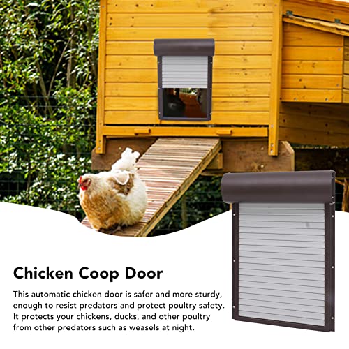 Automatic Solar Powered Chicken Coop Door with Light Sensing and Timer, Metal Iron Auto Chicken House Protection Door for Duck Goose, Remote Control, with LED Clear Dosplay (Brown)