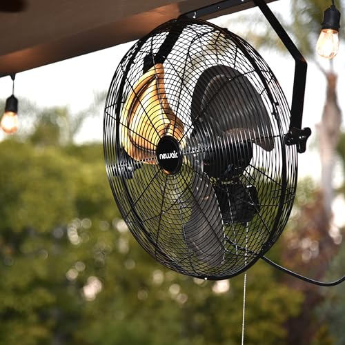 NewAir 20" High Velocity Wall Mount Fan, Heavy Duty Waterproof Outdoor Fan, Adjustable Tilt and 3 Speeds up to 4650 CFM, Pull Chain Switch | Wall Fan or Garage Fan for Indoor, Patio, Gym or Porch