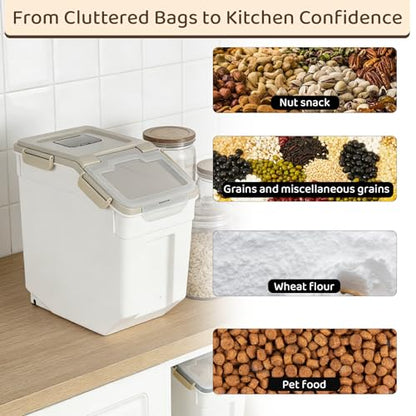 Saim Large 25LB Flour & Rice Storage Container with Wheels, 2Pack Airtight BPA Free Food Storage Bin with Measuring Cup & Scoop for Dry Food, Dog Cat Pet Food, Grain, Cereal, Sugar - Grey - color: 2Pack 25lb Grey