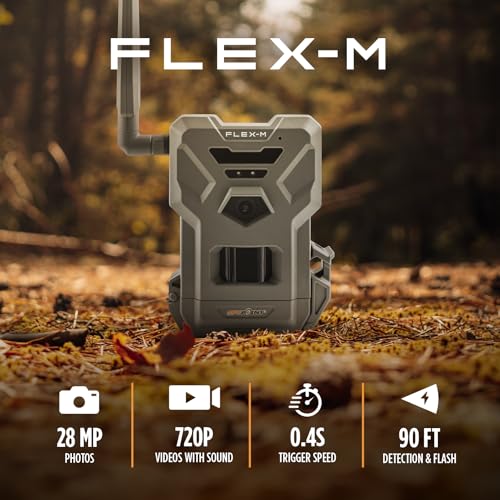SPYPOINT Flex-M Cellular Trail Camera - Best Hunting Accessories, No WiFi Needed, Night Vision, Motion Activated, Dual-Sim LTE, IP65 Water-Resistant Game Camera, 28MP Photos, 720p Videos + Sound (1) - color: Camera Only, size: Pack of 1