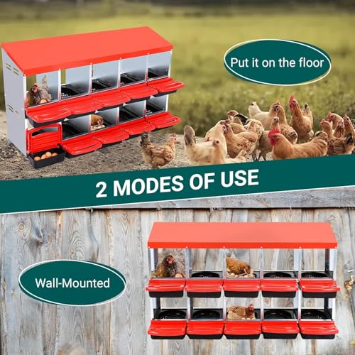 Chicken Nesting Box, 10 Compartments Roll Away Eggs Laying Boxes, Cleanable Pull Out Hen Roosting Boxes, Durable & Easy to Install, Red - color: Red, size: 10 holes