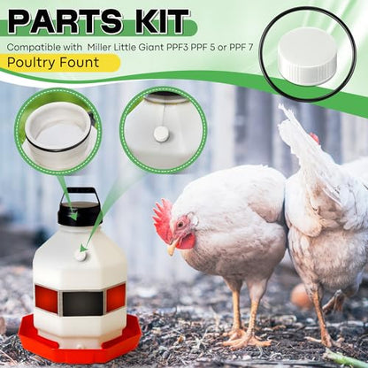 Poultry Fountain Renewal Waterer Parts, 10 Replacement Caps & 4 O Rings, Compatible with Miller PPF3/PPF5/PPF7 & Compatible with Farm-Tuff 3/5/7 Gallon Poultry Founts(White) - color: White