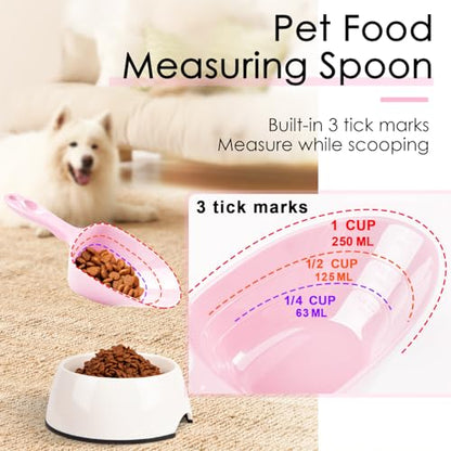 Melamine Pet Food Measuring Scoop, 1 Cup 1/2 Cup 1/4 Cup with Clear Measurement Lines for Dog, Cat, Bird, and Rabbit, Durable, Ergonomic Handle, Dishwasher safe-Pink - color: Pink