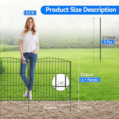INJOPEXI Garden Fence 6 Panels 11.8ft (L)×24in (H) Decorative Garden Fence with 6 Panels Rustproof Wire No Dig Garden Fences Animal Barrier Fencing for Outdoor Patio Backyard - Without Fence Gate - size: 6 Panels 11.8ft(L)-24"(H) - Without Gate