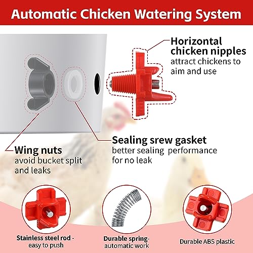 Dreyoo 12 Pcs Horizontal Chicken Waterer Nipples with Drill Bit, Leakproof Chicken Water Nipple, Durable ABS Plastic & Stainless Steel Poultry Watering Nipples for Coop Outdoor Use (Red)