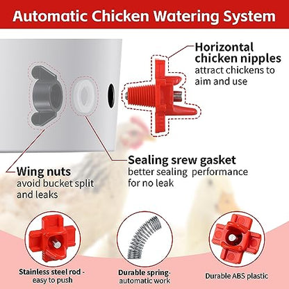 Dreyoo 12 Pcs Horizontal Chicken Waterer Nipples with Drill Bit, Leakproof Chicken Water Nipple, Durable ABS Plastic & Stainless Steel Poultry Watering Nipples for Coop Outdoor Use (Red)
