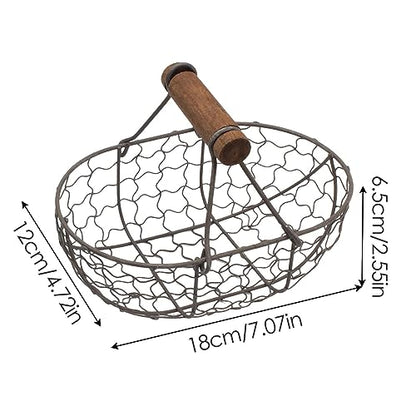 DUDOK Egg Basket, Iron+Wood Wire Egg Basket, Farmhouse Design, Black, Rectangular, Sturdy, Holds 12 Eggs, Comfortable Handle, Decorative, Kitchen, Dining Room, Living Room