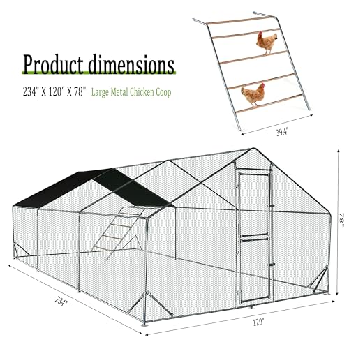 XCL Large Metal Chicken Coop, 13×10×6.5FT Walk-in Chicken Run, Spire Roof Poultry Cage with Waterproof Anti-UV Cover, Roosting Perch Outdoor Backyard Farm Enclosure for Duck Chicken (3-Unit Coop) - size: 3-Unit Coop