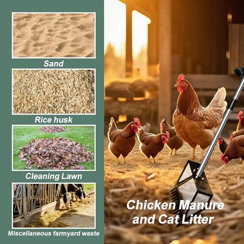 10" Chicken Poop Scooper & Rake Pooper Scooper Head for Sand Chicken Litter Scoop with Handle Litter Sifting Shovel with 29" to 56" Adjustable Handle Chicken Coop Accessories Tool for Clean