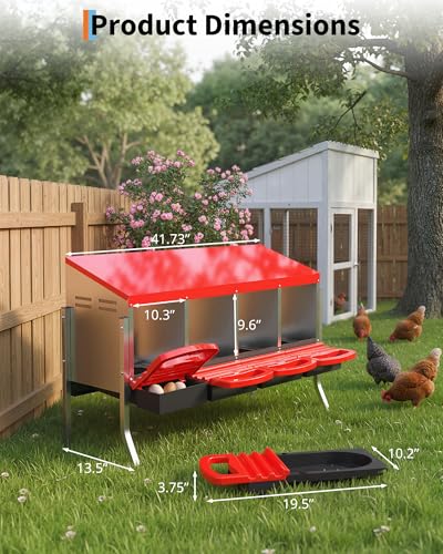 4 Hole Roll Away Chicken Nesting Box - Chickens Laying Box with Removable Tray, Easy Egg Collection & Cleaning, Metal Nesting Boxes for Backyard, Farm, Poultry Coop, with Bracket Legs - color: red, size: 4 Compartments with legs