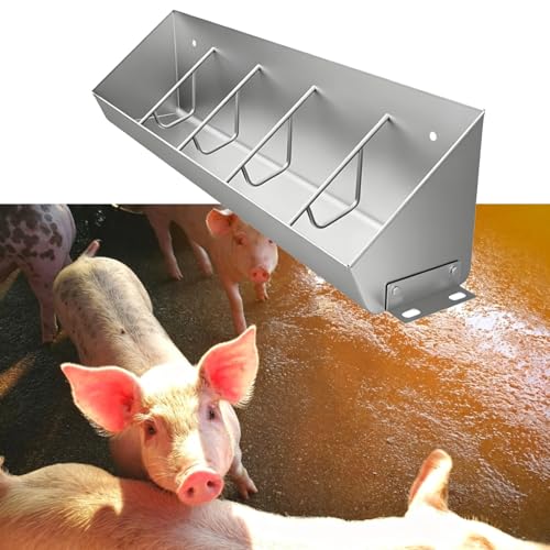 Piglet Feed Trough with 5 8 10 Holes, Hanging Stainless Steel Feed Trough, Large Capacity Livestock Feeder for Cattle Sheds/Pasture(L100cm/39.4"(5 Slots)) - size: L100cm/39.4"(5 Slots)