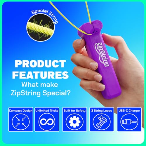 Original ZipString Bundle Pack – As Seen on Shark Tank – 2 Classic Rope Launcher Toys for Kids & Adults – Vivacious Violet & Aesthetic Aqua – USB-C Rechargeable Fidget Toy with Strings & Trick Library