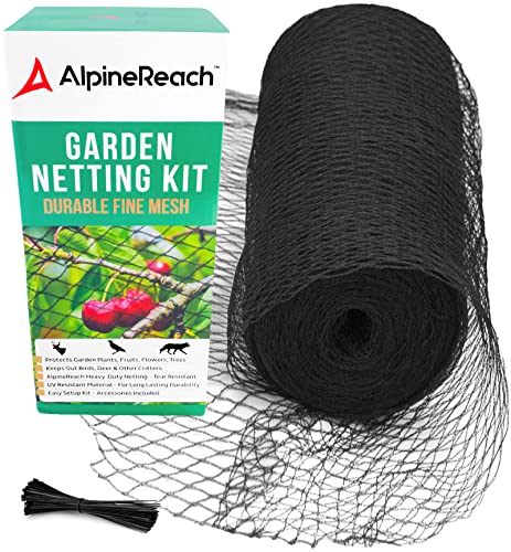 AlpineReach Garden Netting 15 x 30 ft Heavy Duty Bird Net, Deer, Plant Protection Extra Strong Woven Mesh, Reusable Kit with Zip Ties, Animal Fencing for Fruits Trees, Black - color: Black, size: 15ft x 30ft