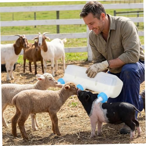 Goat Bottles for Feeding Baby Goats, Goat Feeder, 3L Bottle with 3 Nipples for Feeding Baby Goats, Plastic & Silicone Lamb Feeder for Piglets, Calves, and Small Livestock, Feed Buckets