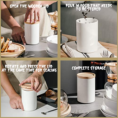 Sweejar Kitchen Canisters Ceramic Food Storage Jar Set, Stackable Containers with Airtight Seal Wooden Lid for Serving Ground Coffee, Tea, Herbs, Grains, Sugar, Salt - Set of 4 (Navy) - color: Navy, style: 16/28/39/58 Fl Oz (Set of 4)