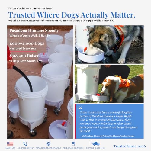 3.5 Gallon Top Fill Gravity-Fed Dog Waterer, Locking Wheels, Food Grade | You know who you are. Choose quality over disposable products, with US support and replaceable parts.