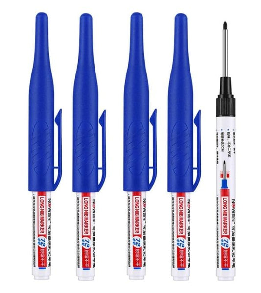 4 Pcs Multi Purpose Deep Hole Marker Pens,Long Nib Head Marker Waterproof Colorful Carpenter Pen for Bathroom Woodworking Decoration,Red Black Blue Green Ink Permanent Markers Marker Pens (Blue) - color: Blue