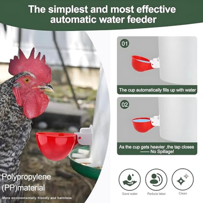 20 Pack Chicken Waterer Cups 3/8 Inch Large Automatic Chicken Water Feeder for Poultry Water Feeder Kit Chick Waterer with Mounting Hole Opener, Suitable for Ducks, Turkeys, Etc