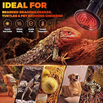 4 Pack 150W Ceramic Heat Emitter, No Light Reptile Heat Lamp Bulb for Bearded Dragon Tank, Chicken Brooder and Coop, E26 Ceramic Heater Bulb for Large Terrarium - style: 150W