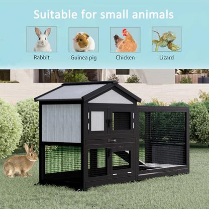 Uoyotar 57" Indoor Rabbit cage,Rabbit Hutch Bunny Cage Outdoor Guinea Pig Cage Small Chicken Coop with 2 Wheels with Bedding, Pull Out Tray no Leak,Waterproof Roof,2 Story Solid - size: 58.0"L x 22.1"W x 32.4"H