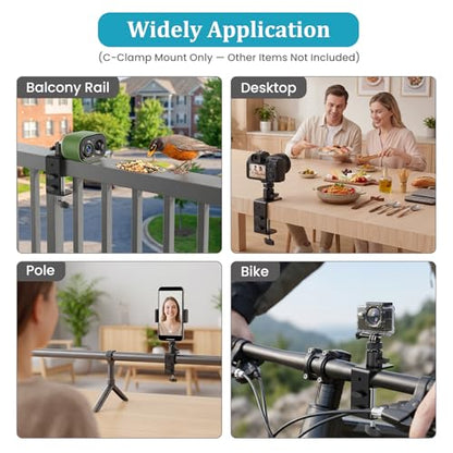 C-Clamp Mount with Mini Ball Head Mount, 1/4 Screw Mount Adapter Camera Clamp Mount for Desk/Deck/Brunch, Compatible with Arlo, Wyze, Ring Stick up Cam and More, Black (60mm) - size: 8.7"