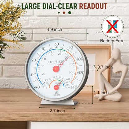 Indoor Outdoor Thermometer Hygrometer, Large Dial Waterproof Wall Mount - Accurate & Easy to Read for Home, Garden, Patio, Greenhouse, Farmhouse Decor by AXHHTVCGY