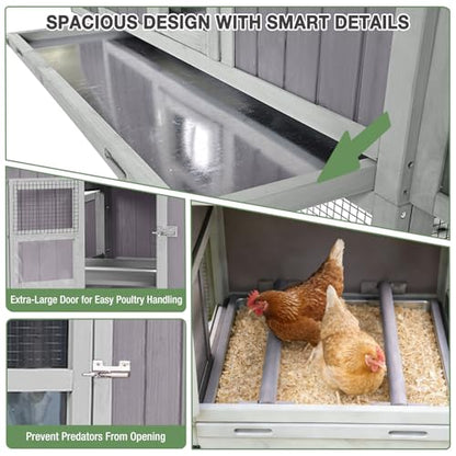 Large Chicken Coop for 6-8 Chickens, Double Folding Wooden Chicken House with 2 Nesting Boxes, Reinforced Iron Frame, Pull-Out Tray & Waterproof Roof, Outdoor Poultry Cage - color: Grey (AIR66)