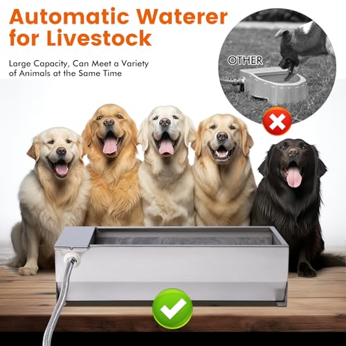 Automatic Large Dog Water Bowl Dispenser Outdoor Stainless Steel Automatic Livestock Water Trough Large Capacity Auto Fill Dog Waterer with Float Valve, for Chicken Geese Duck Goat Pig - size: 2 Gal