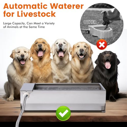 Automatic Large Dog Water Bowl Dispenser Outdoor Stainless Steel Automatic Livestock Water Trough Large Capacity Auto Fill Dog Waterer with Float Valve, for Chicken Geese Duck Goat Pig - size: 2 Gal