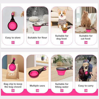 Collapsible Silicone Dog Food Scoop Foldable Pet Food Measuring Cup with Bag Clip 3 in 1 Multi-Function Silicone Dog Food Scooper (Rose Red, Large) - color: Rose Red, size: Large