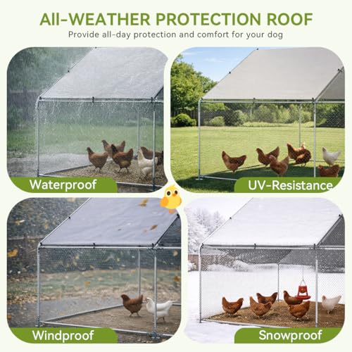 COMHOMA 19.7×10×6.6FT Large Metal Chicken Coop with Roosting Perch | Galvanized Steel Outdoor Cage with Waterproof Roof & Lockable Soor. Walk-in Poultry Run,Ideal for Hens, Ducks, and Rabbits - size: 236.3"L x 120.0"W x 78.8"H