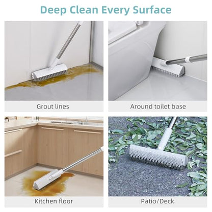 MOPALL Shower Brush for Cleaning with 55" Long Handle for Bathtub Scrubber | Dual sided Stiff Bristle, 180° Rotatable V Shape Head, Heavy Duty Stainless Steel Handle, for Tile, Patio/Deck/Garage/Corner