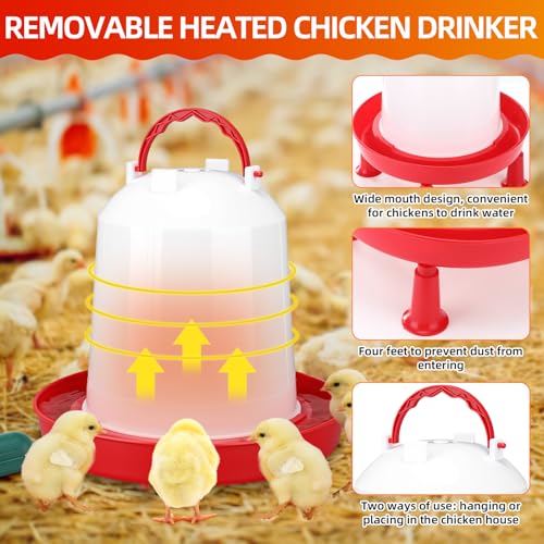 3 Pcs 0.8 Gallon 3l Heated Chicken Waterer Kit, Anti-Freeze Poultry Drinker for Spring Cold Nights with Outdoor Extension Cord Safety Cover, Insulation Tape, Waterer for Small Flocks - size: 0.8 Gallon