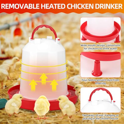 3 Pcs 0.8 Gallon 3l Heated Chicken Waterer Kit, Anti-Freeze Poultry Drinker for Spring Cold Nights with Outdoor Extension Cord Safety Cover, Insulation Tape, Waterer for Small Flocks - size: 0.8 Gallon