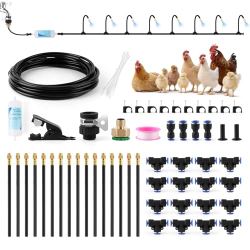 Kalolary 60FT Chicken Coop Misting Cooling System with 16 Adjustable Brass Nozzles(8mm), Complete DIY Poultry Cooling Kit with Filter Accessories, Summer Heat Relief for Coop Garden Greenhouse - color: 60FT Blue