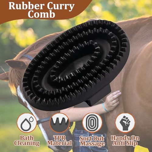 Rubber Curry Comb with Handle, Horse Grooming Brush & Shampoo Brush for Dogs, Cats & Horses, Pet Bathing & Shower Supplies - color: Rubber Curry Comb