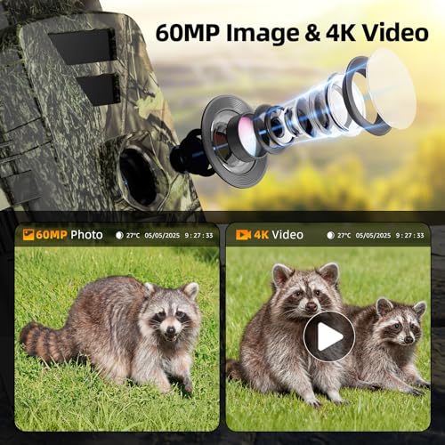 BoxLegend Solar Trail Camera WiFi 4K 60MP with 64GB Memory Card Game Cameras with Night Vision Motion Activated Waterproof Trigger Speed Trail Cam Wide Angle Wildlife Camera for Backyard and Outdoor