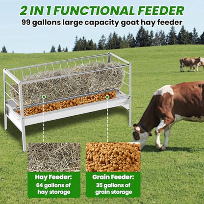 99 Gallons Goat Hay Feeder, 35.4'' Height Hay Rack for Goat, Galvanized Steel Durable Frame Construction Hay Rack, Smooth Edges and Easy Clean Design Goat Feeder, Easy Assembly for Sheep Pens