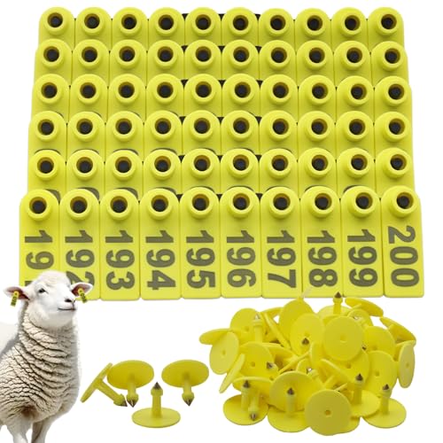 200PCS Livestock Ear Tags for Goat Pig Deer Plastic Sheep Ear Tags with Number 001-200 Animal Identification Tags (Yellow) - color: Yellow