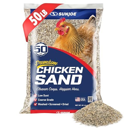 Sun Joe Premium Chicken Coop Sand, Coarse Grade, Washed, Screened and Dried, 50 Lb Bag - Fast-Draining, Non-Clumping, and Natural Mineral Poultry Bedding Accessories for Chicks and Chickens CHKSAND50