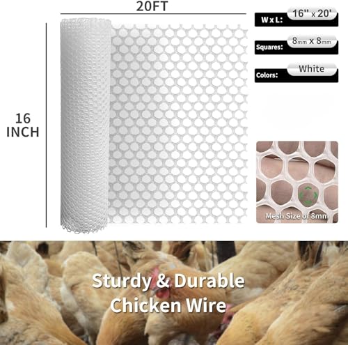 Plastic Wire Mesh Fence 16in x 10Ft Plastic Chicken Wire Mesh for Poultry, Dogs, Rabbit, Snake Barrier & Gardening Versatile Plastic Fencing (16in x 10Ft, White) - color: White, size: 16in x 10Ft