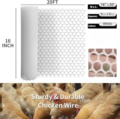 Plastic Wire Mesh Fence 16in x 33Ft Plastic Chicken Wire Mesh for Poultry, Dogs, Rabbit, Snake Barrier & Gardening Versatile Plastic Fencing (16in x 33Ft, White) - color: White, size: 16in x 33Ft