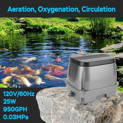 AquaMiracle Linear Air Pump, 635/950/1600/4000GPH Pond Bubbler Septic Air Pump, Energy-Efficient Pond Aerator for Outdoor Ponds, Aquariums, Hydroponics, Waste Treatment