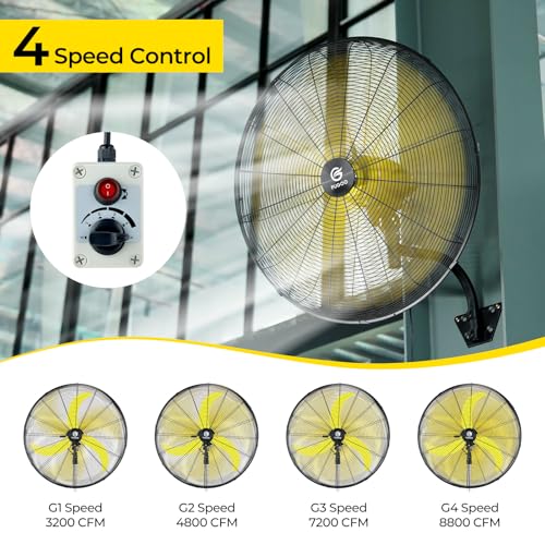 FUGOO 30'' Oscillating Wall Mounted Fan With Remote Control,BLDC Motor, Large air flow range From 3200CFM to 8800CFM, 4-Speed Heavy Duty Industrial Wall Fan for Factory, Commercial, Garage, Warehouse - size: 30-inch +R