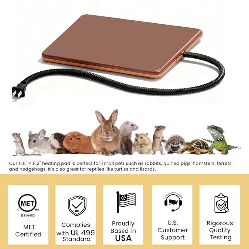 Small Animal Heating Pad, Small Animal Bed, Outdoor/Indoor Winter Thermal Heating Pad for Rabbits, Guinea Pigs & Chickens, Waterproof & Chew-Resistant, Energy-Efficient (S:11.8" x 8.2“)