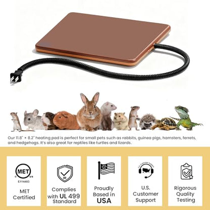 Small Animal Heating Pad, Small Animal Bed, Outdoor/Indoor Winter Thermal Heating Pad for Rabbits, Guinea Pigs & Chickens, Waterproof & Chew-Resistant, Energy-Efficient (S:11.8" x 8.2“)