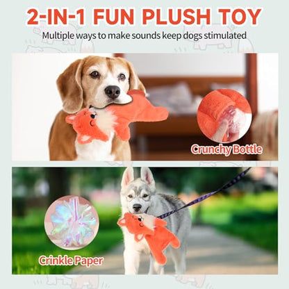 Mihachi No Stuffing Crinkle Dog Toys,2-in-1 Holds Water Bottles-Cruncher with Puncture Resistant Squeaker, Dog Squeak Toys Plush Dogs Chew Toy for Small Medium Large Breed Chewer, Fox - color: Fox