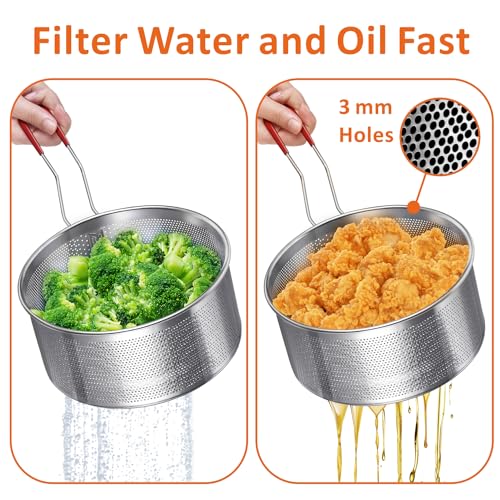 Deep Fryer Basket, 7.8''x4'' Fry Only, Round Stainless Steel Frying Baskets with Heat Resistant Silicone Handle, for Kitchen Cooking Strainer Colander, Serving Food, Ideal for Gift, 3-Quart - size: 7.8'' Deep Fry Basket