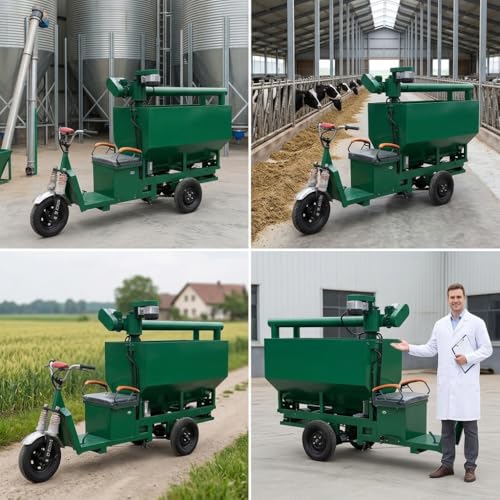 Electric Feed Distributor Cart, Self- Livestock Feeder, Feed Mixing Hoist, with Lifting Conveyor or Spiral Feeder, with Spiral Feeder - style: With spiral feeder