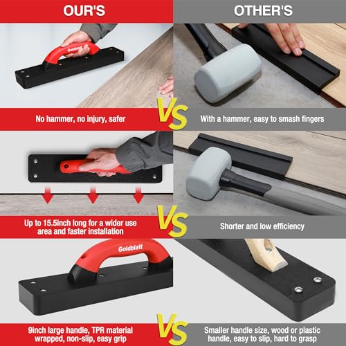 Goldblatt Tapping Block for Vinyl Plank Flooring, Heavy Duty Hammer-Free Flooring Installation Tool with 9" Large Soft-grip Handle for Installing Laminate, Hardwood, LVP, LVT or Engineered Wood